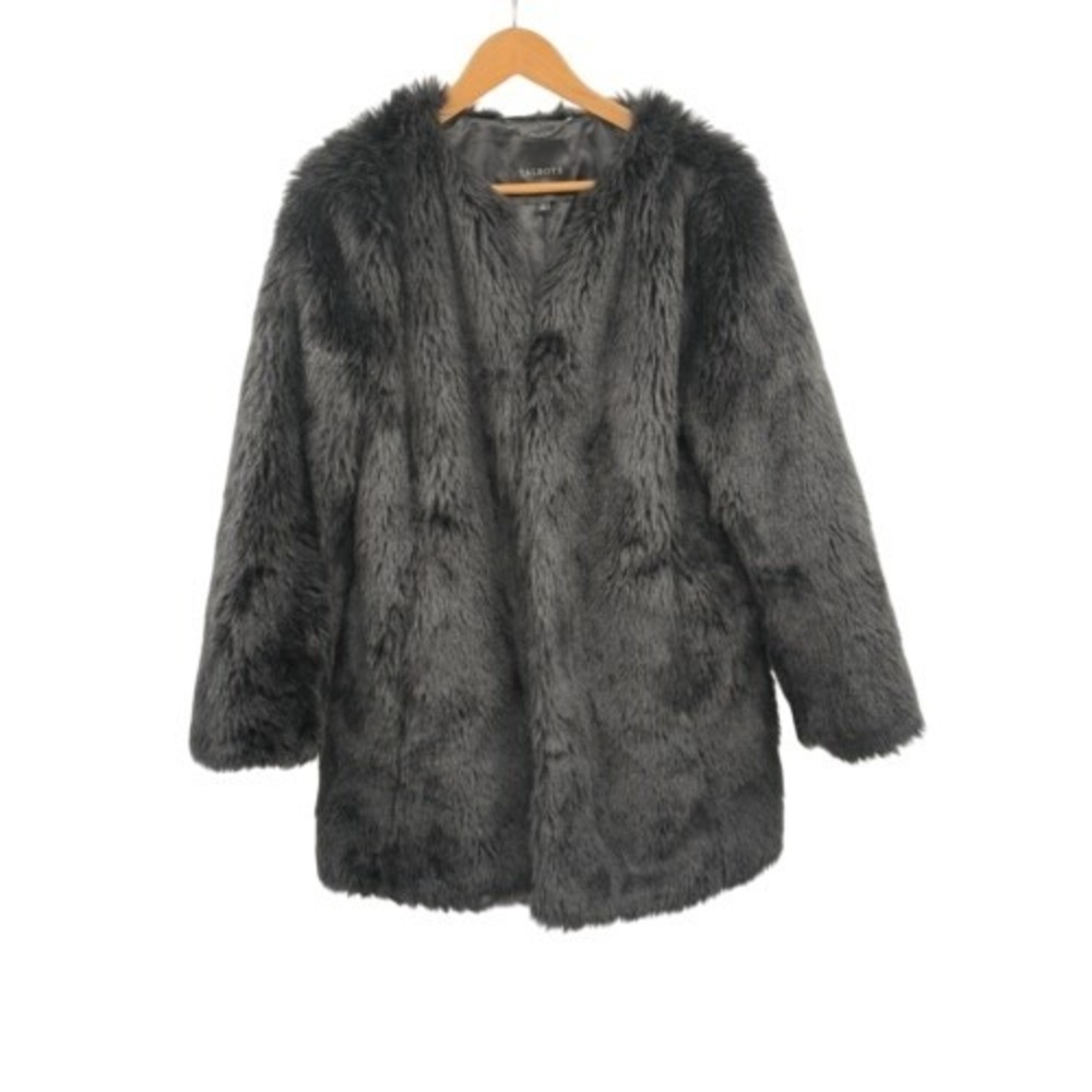 Talbots Coat Faux Fur Jacket Women Size Large Black Formal Party Whimsigoth‎
